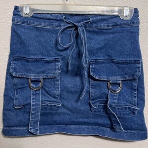 Cargo Denim Mini Skirt Pockets - Small